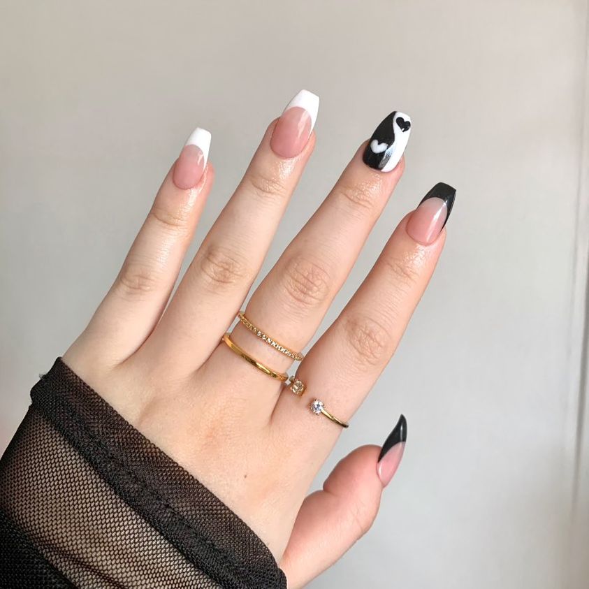black and white nails