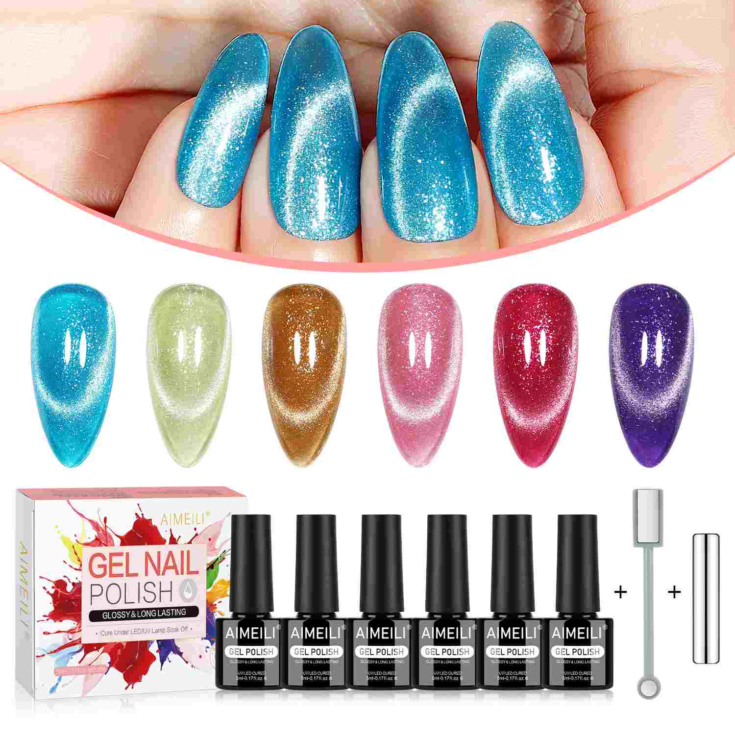 AIMEILI Cat Eye Gel Polish Set – 6 Colors 122