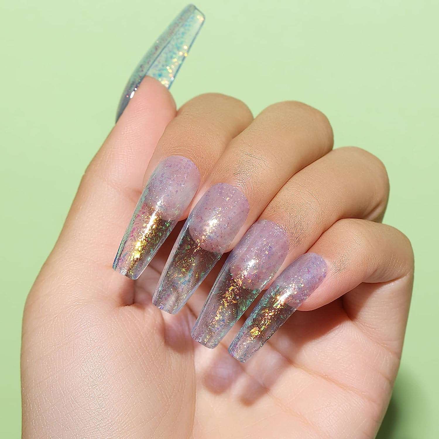 nude color nails with glitter