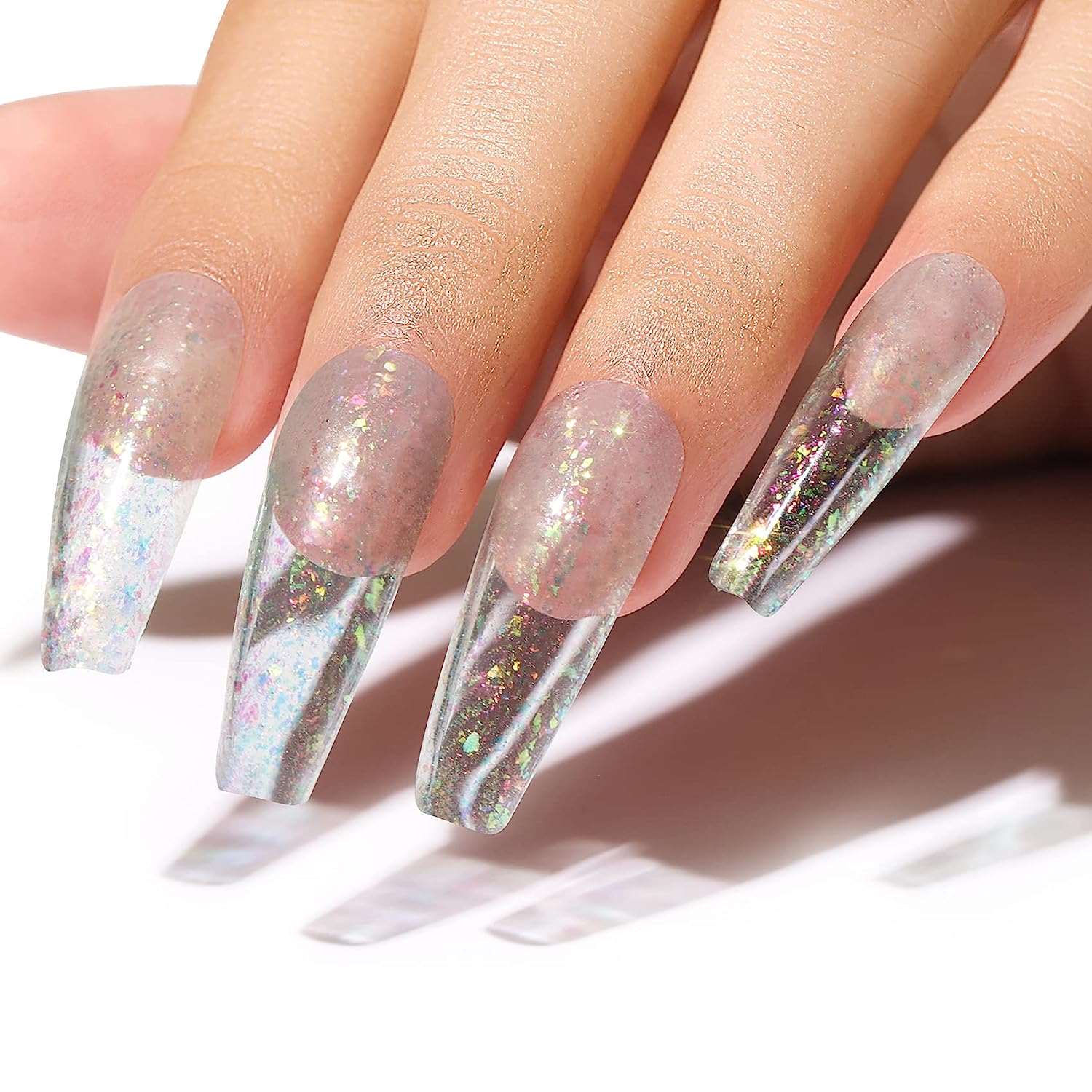 nude gel nails with glitter