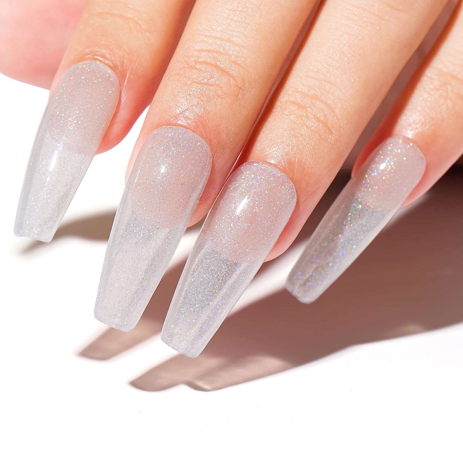 nude with glitter nails