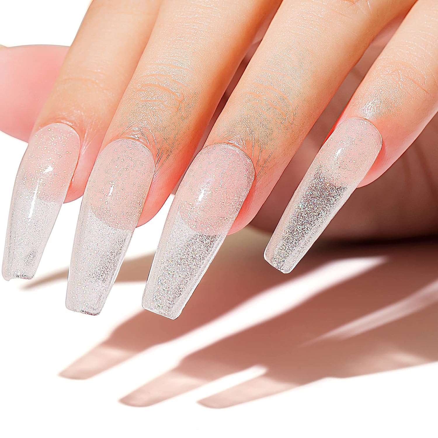 nude and silver glitter nails