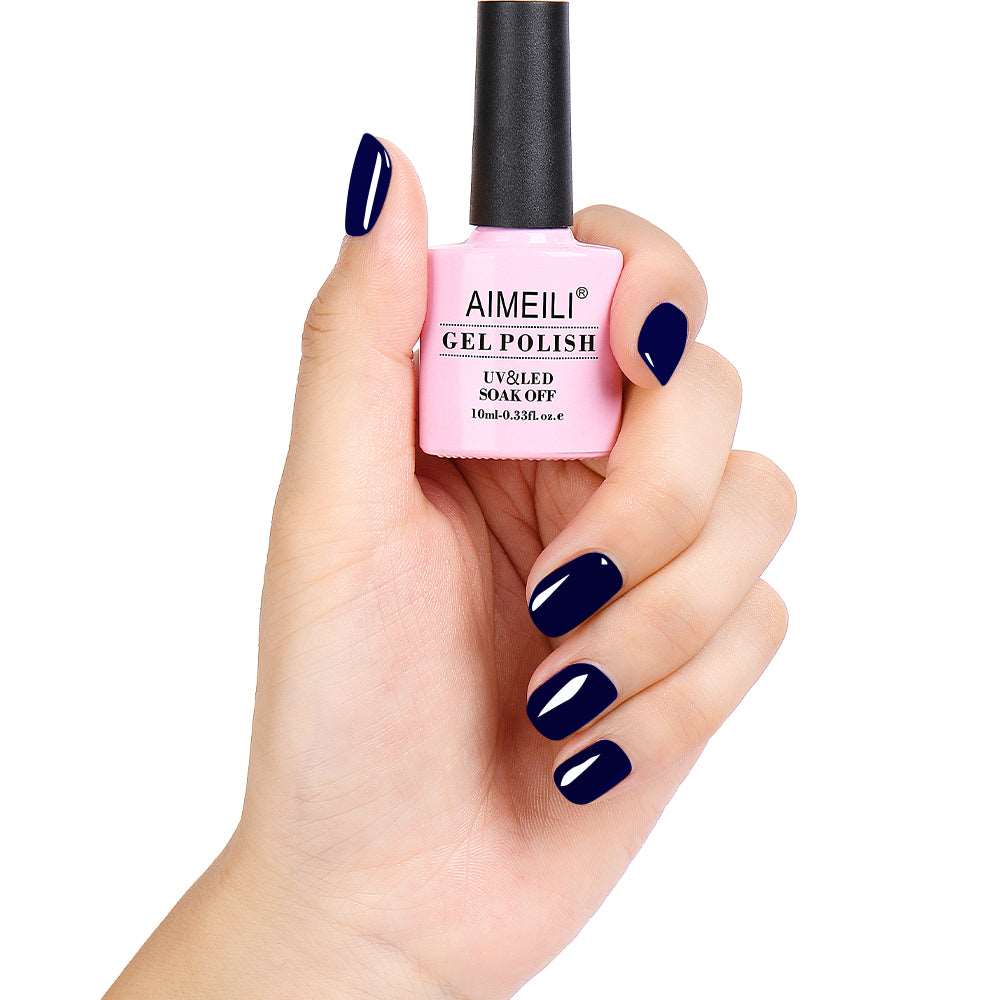 coffin navy blue nails