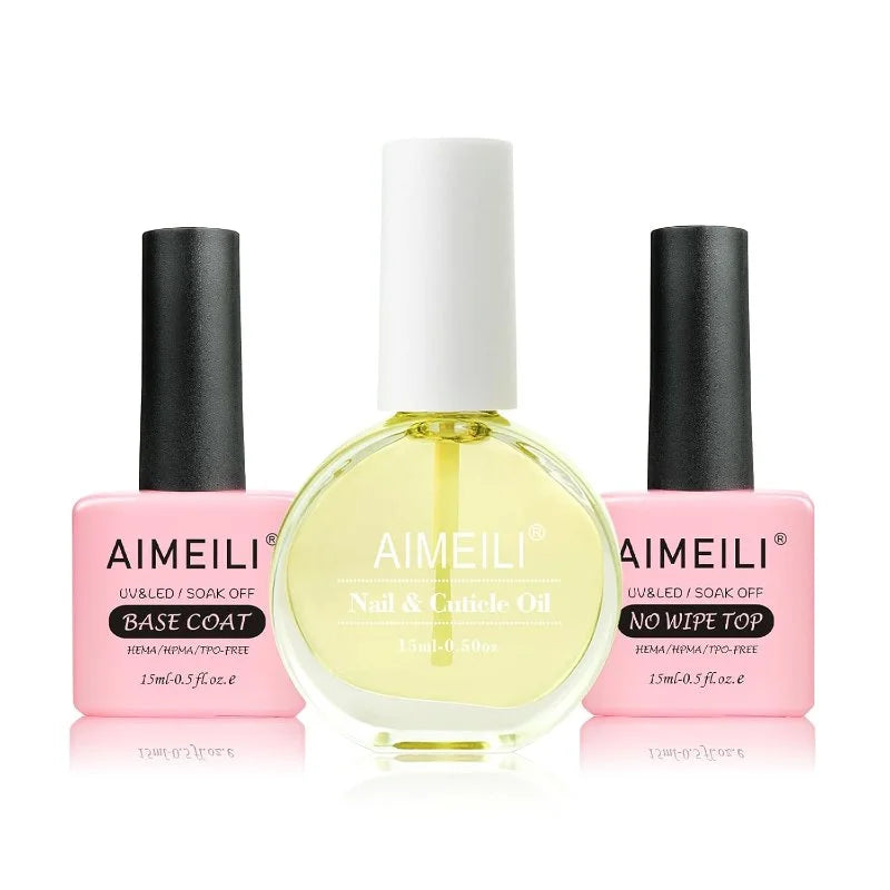 Aimeili Base coat and Top coat and Nail& culicle oil set