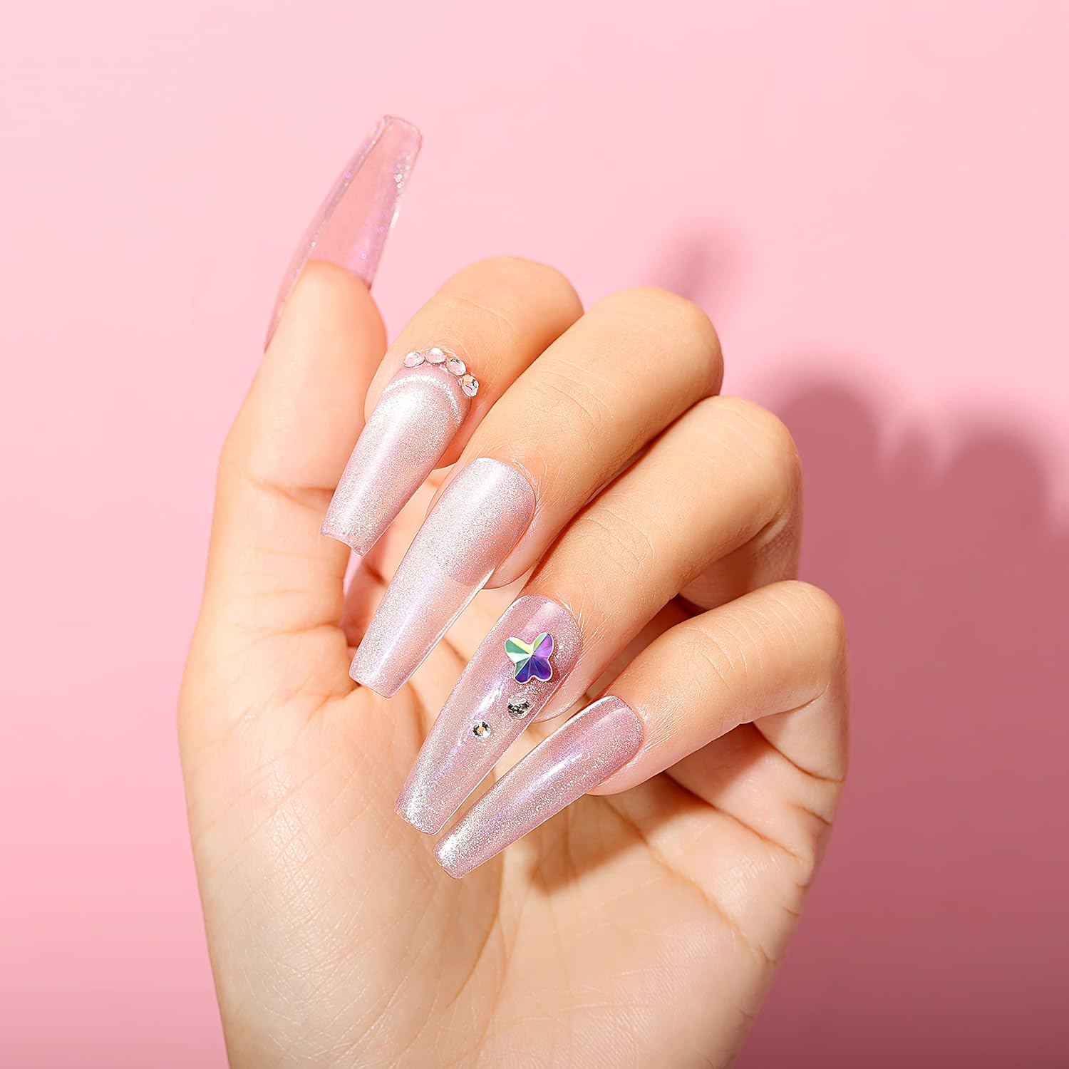 cat eye pink nails