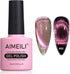 hot pink cat eye nails