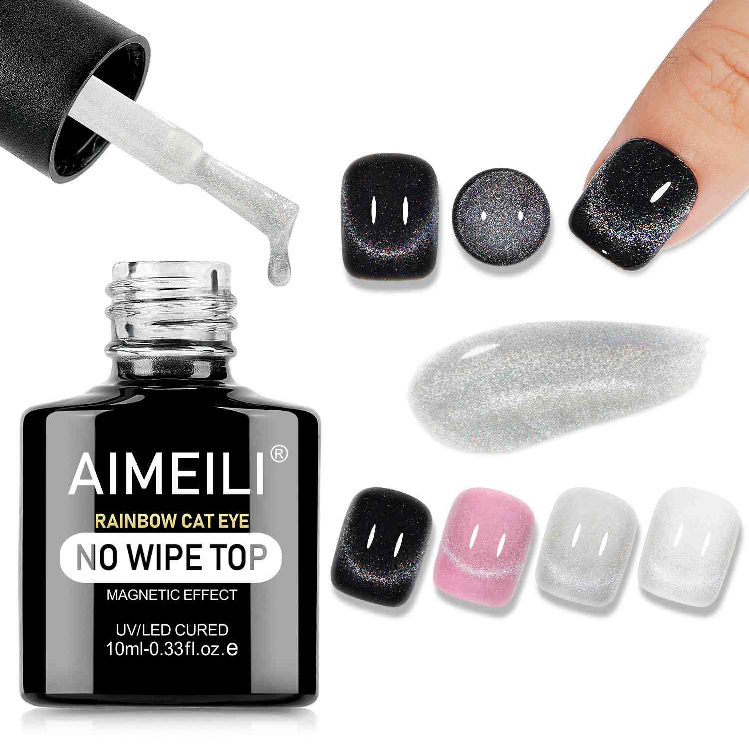 AIMEILI Magnetic Cat Eye Top Coat 2 in 1, Rainbow No Wipe Gel – CHMYT