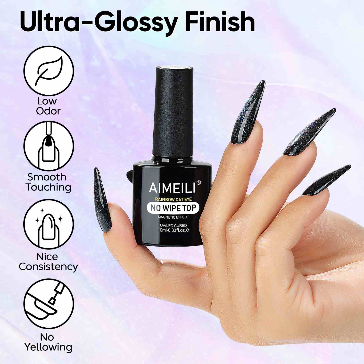 AIMEILI Magnetic Cat Eye Top Coat 2 in 1, Rainbow No Wipe Gel – CHMYT