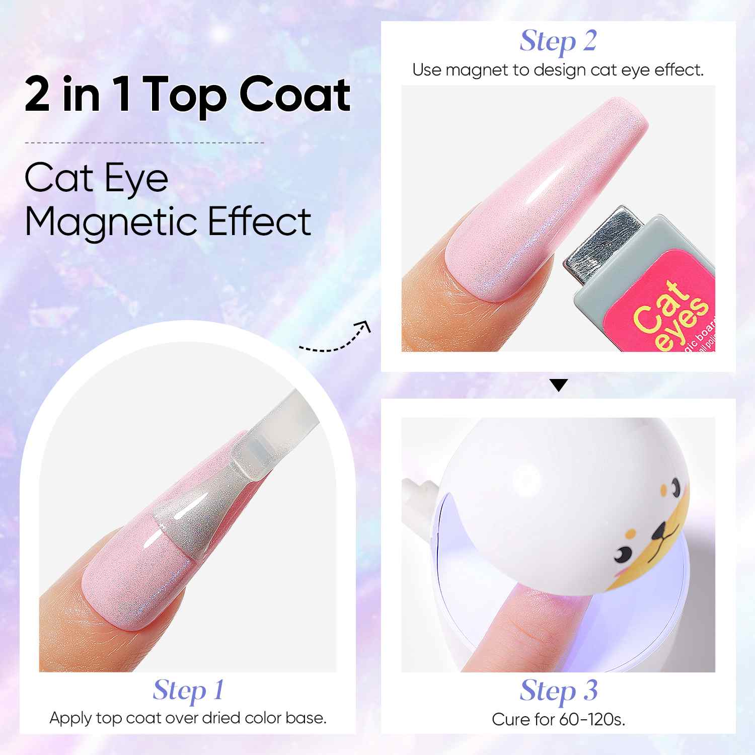 AIMEILI Magnetic Cat Eye Top Coat 2 in 1, Rainbow No Wipe Gel – CHMYT