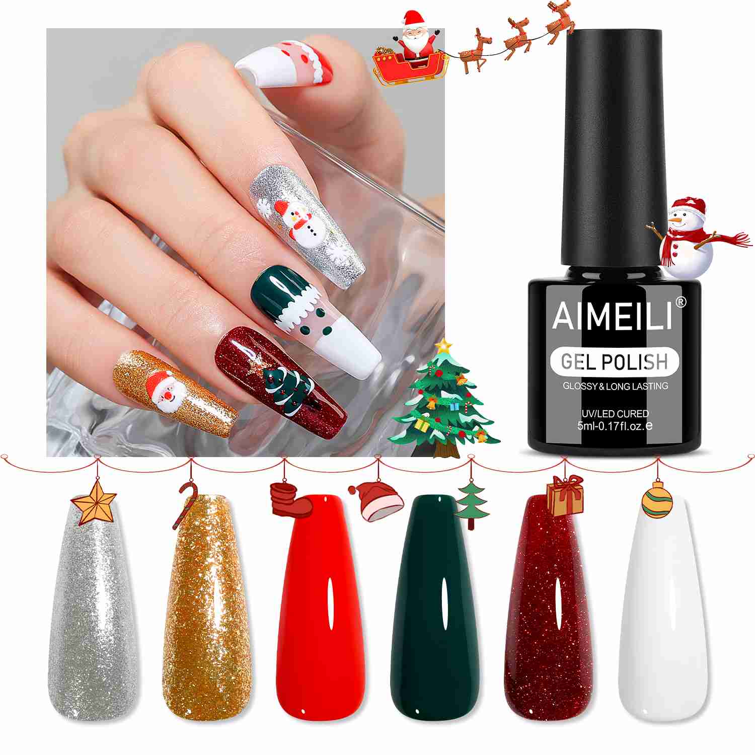 AIMEILI Christmas Gel Nail Polish Set6*5ml| Hema-Free Winter Kit