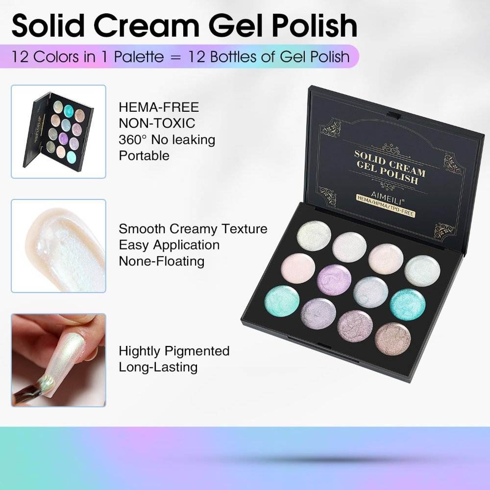 12 colors in 1 palette solid cream gel polish