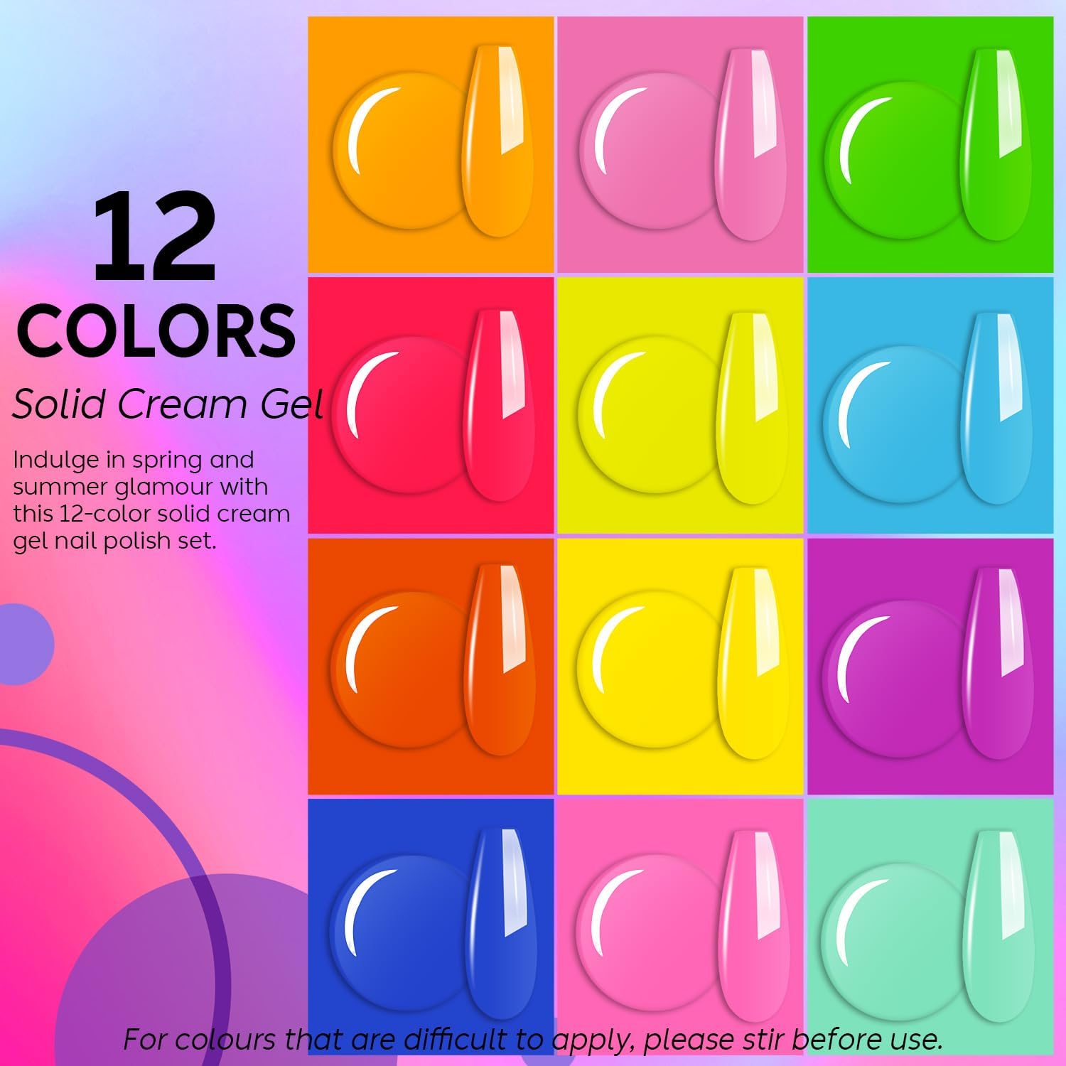 12 colors solid cream gel
