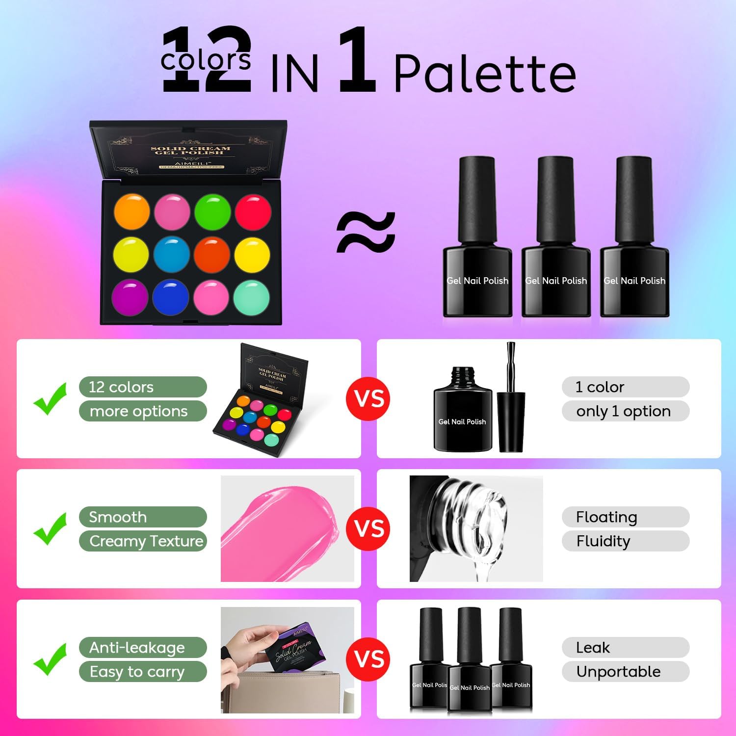 12 colors solid cream gel polish palette