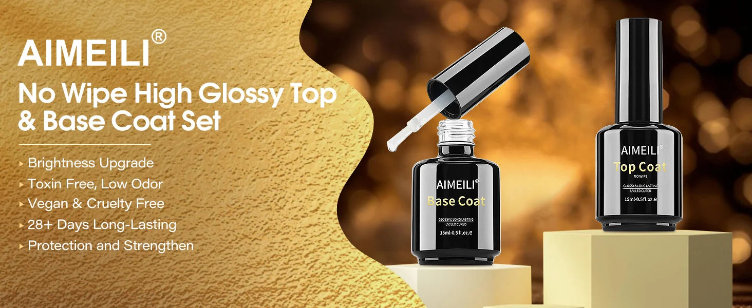 AIMEILI no wipe high Glossy top and base coat set