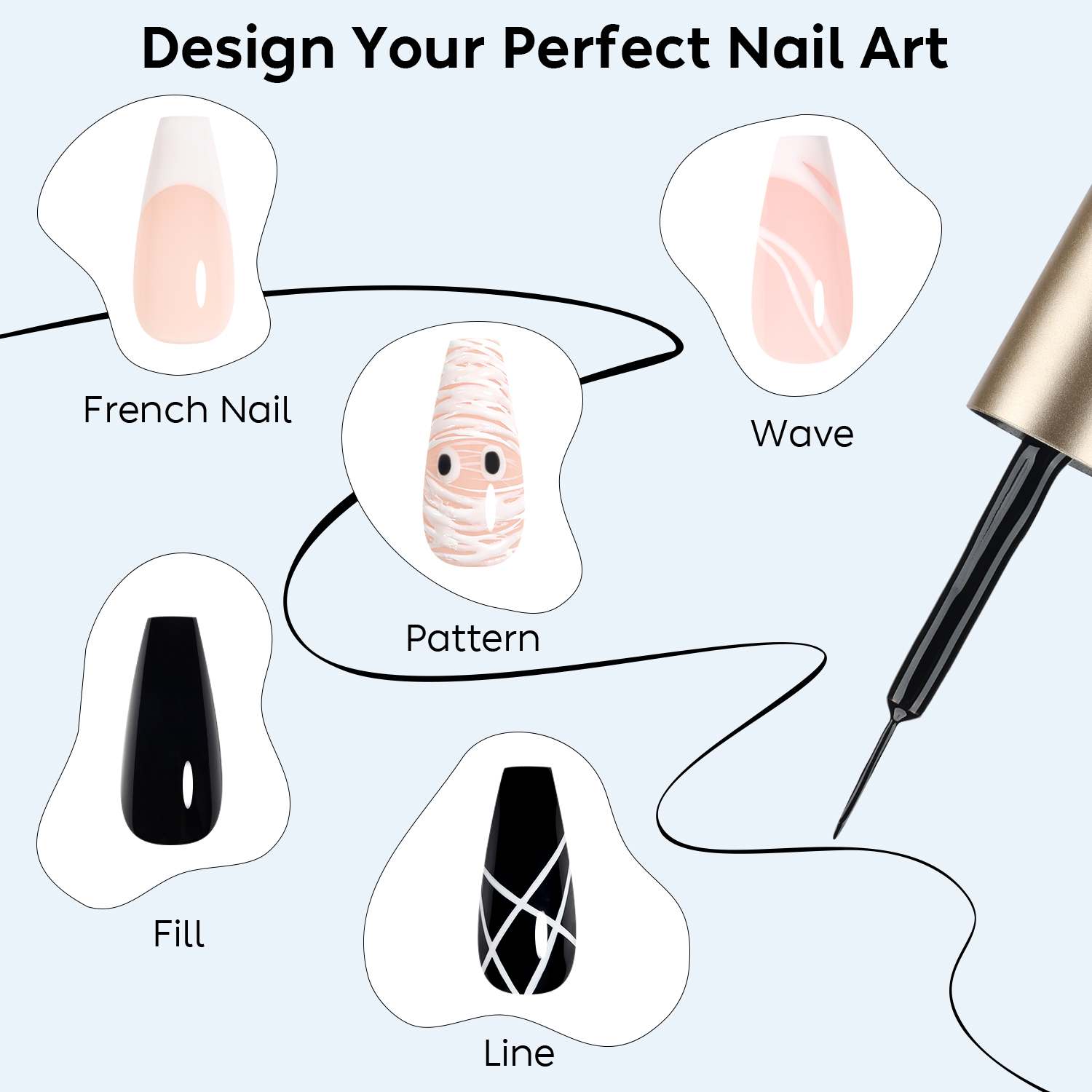AIMEILI Black & White Nail Art Liner Gel Set