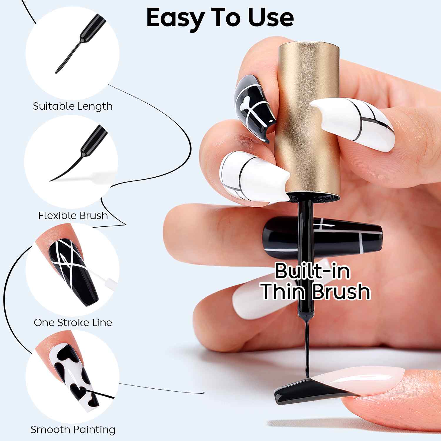 AIMEILI Black & White Nail Art Liner Gel Set