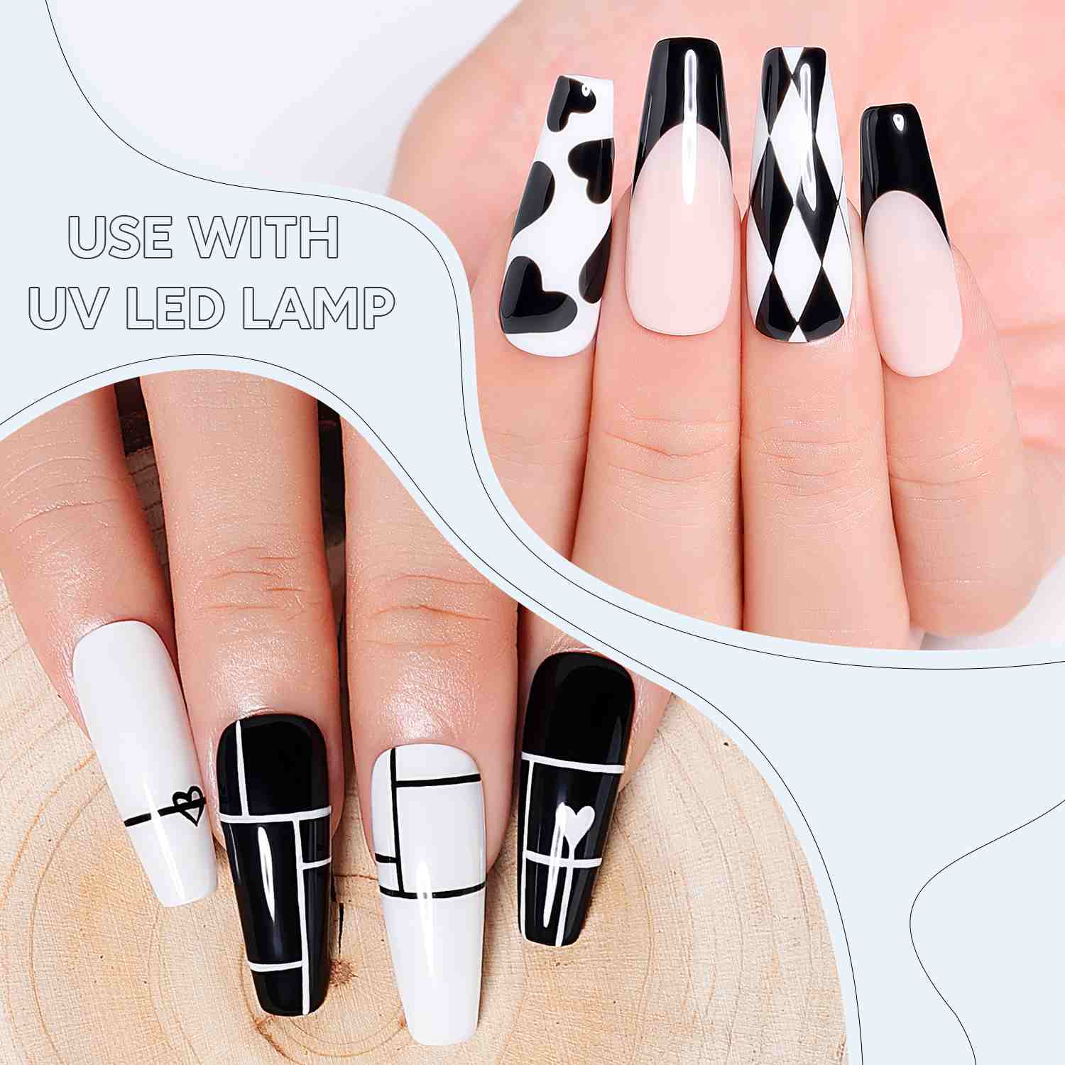 AIMEILI Black & White Nail Art Liner Gel Set