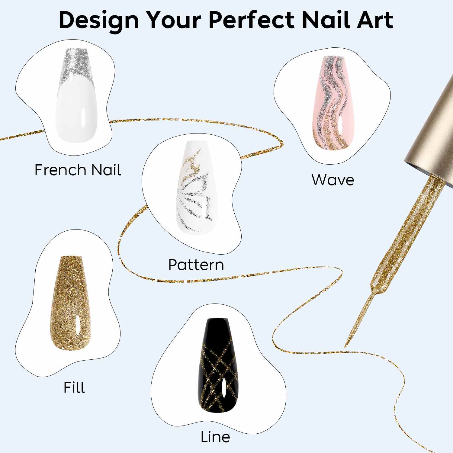 AIMEILI Gold & Silver Nail Art Liner Gel Set