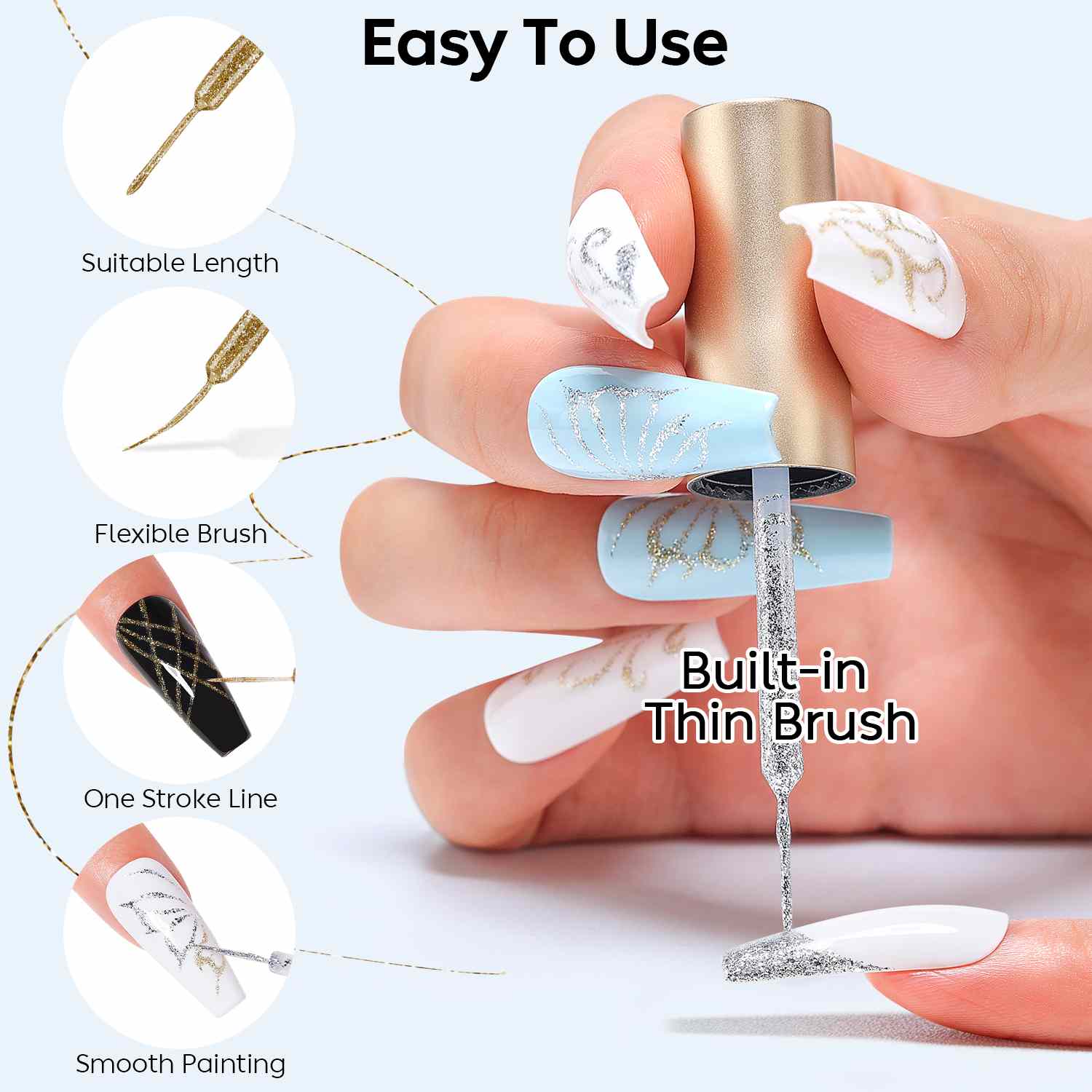 AIMEILI Gold & Silver Nail Art Liner Gel Set