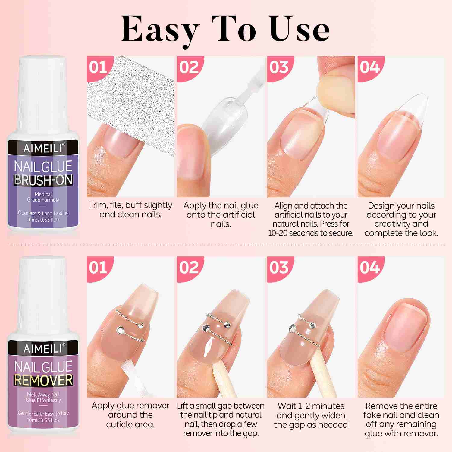 AIMEILI Nail Glue & Remover Kit – Strong Bond Press On Nails | JSJIE10ML