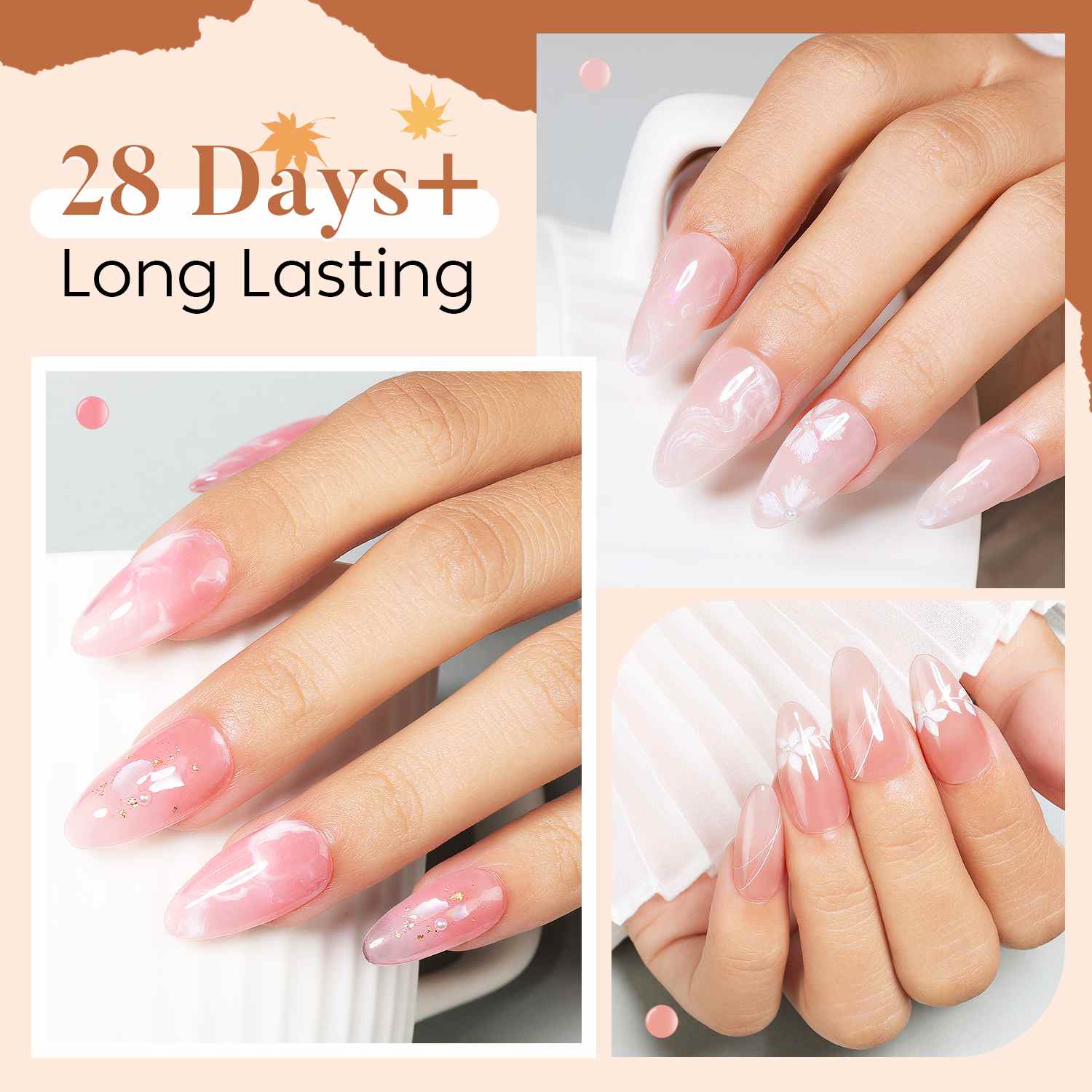 Pink jelly gel polish nails design