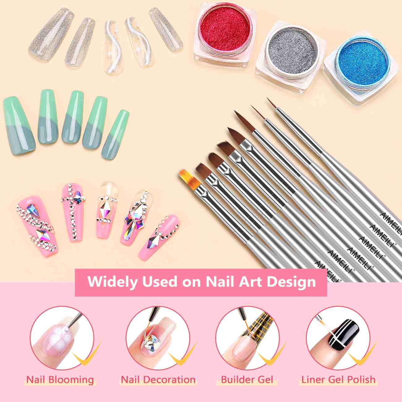 AIMEILI 8-Piece Nail Art Brushes Set NBRB3 for Gel Polish