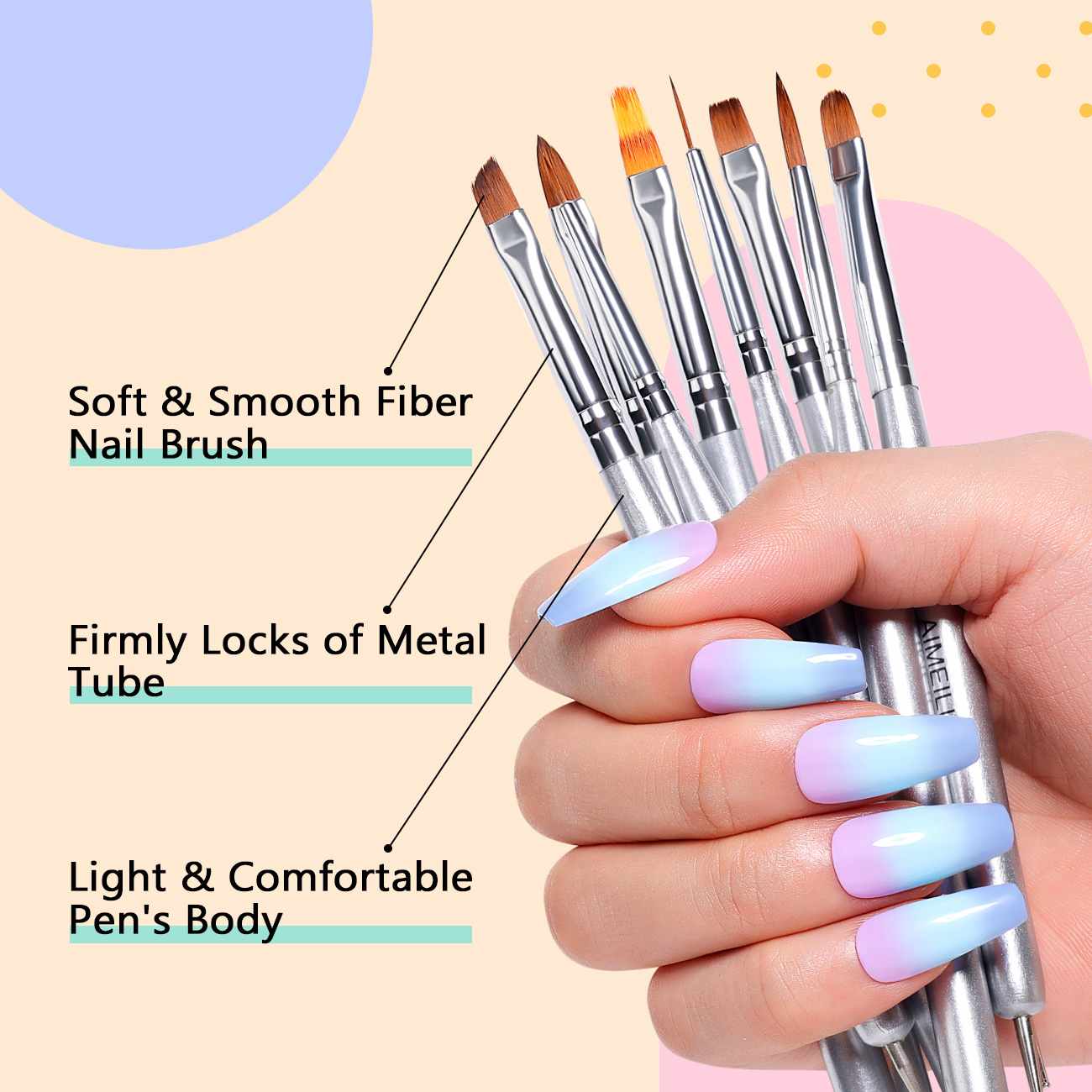 AIMEILI 8-Piece Nail Art Brushes Set NBRB3 for Gel Polish