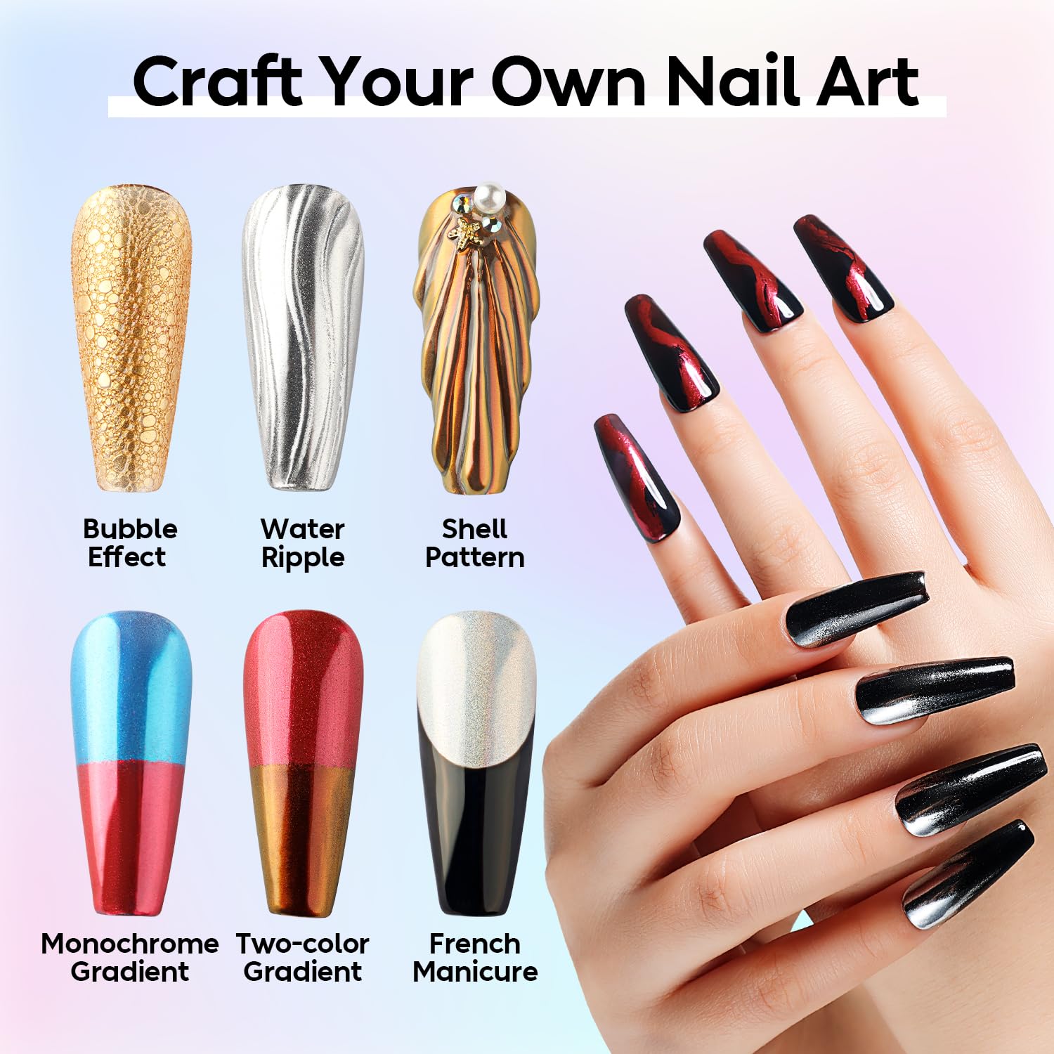 chrome powder nail designs