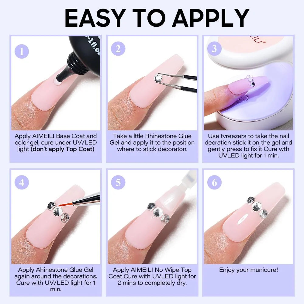 how to apply the Rhinestone glue gel for nails