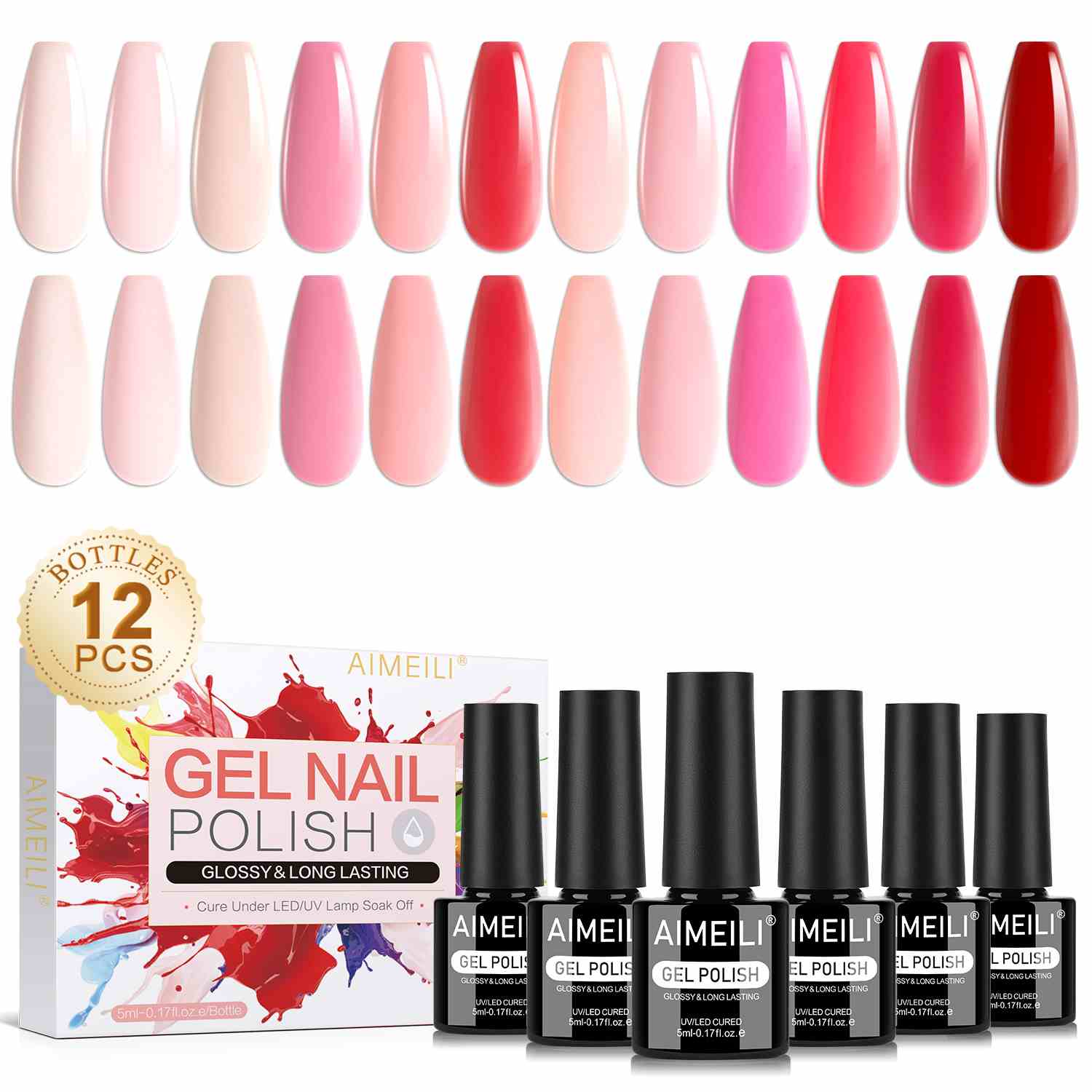 AIMEILI Nude Pink Gel Nail Polish Set – 12 Sheer Milky Nude Shades(5ML) – Kit 32