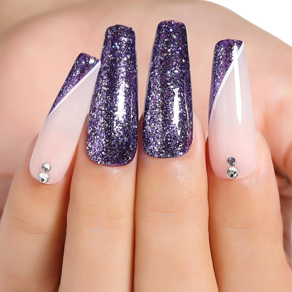 purple glitter nails