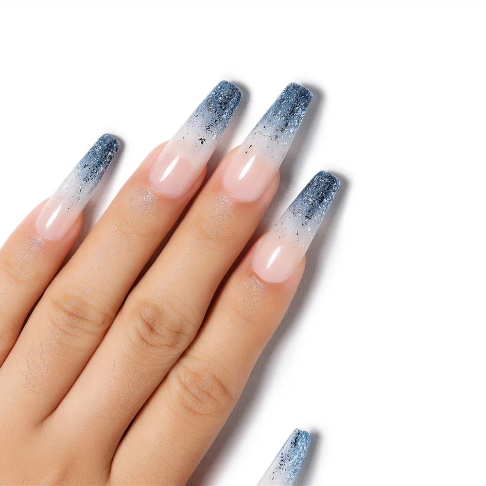 nails blue glitter