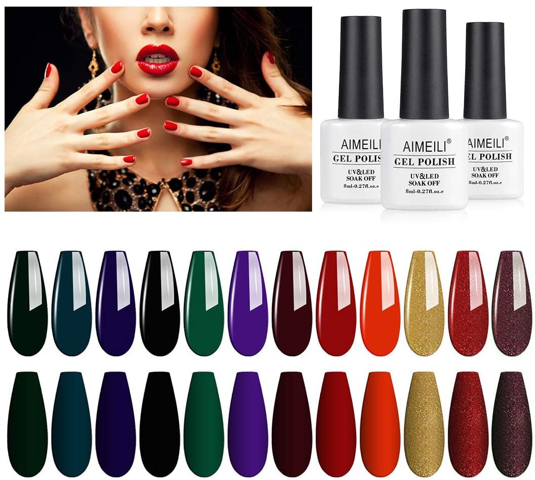 emerald green red golden nail polish set