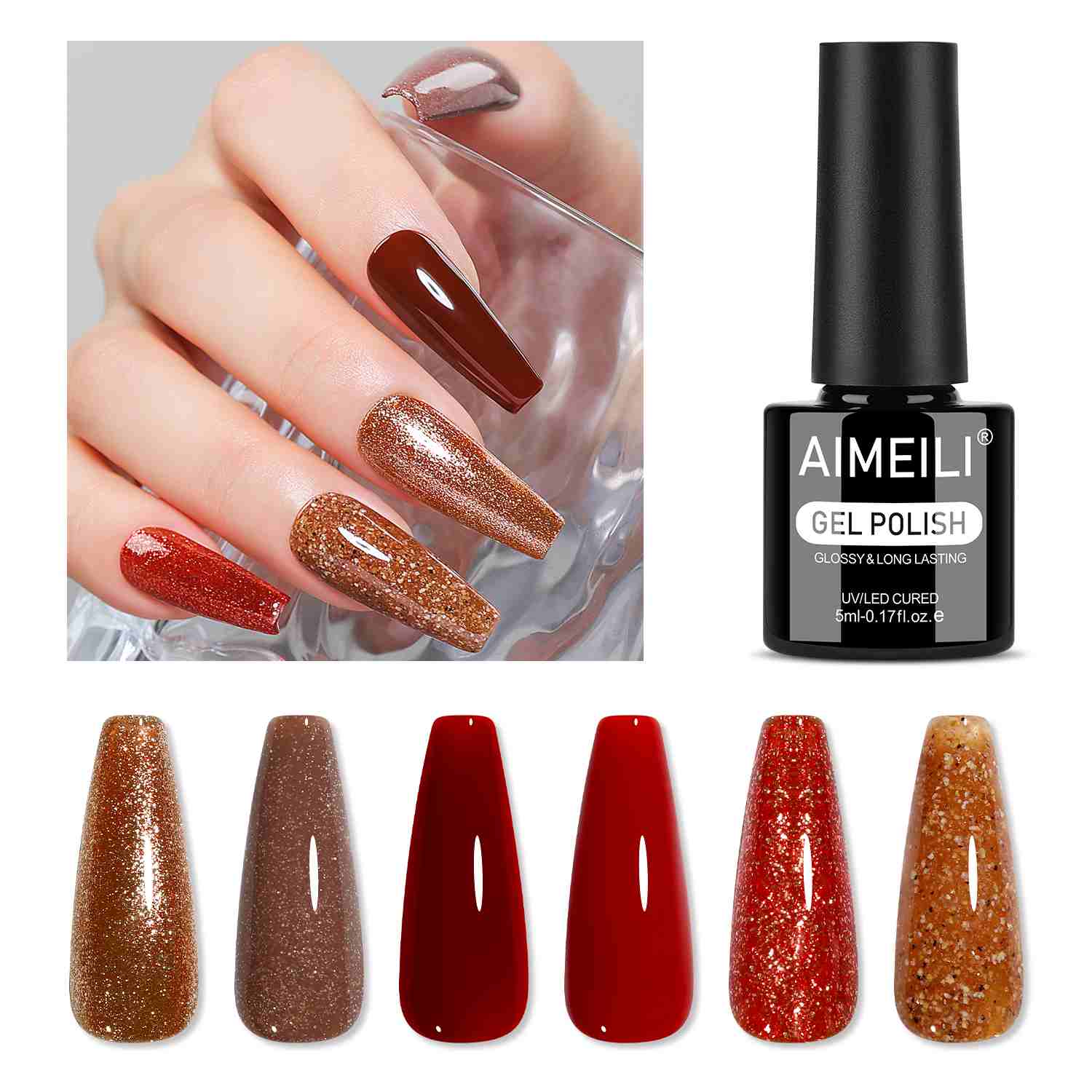AIMEILI Autumn Glitter Gel Set 110 – 6 Colors, Vegan & Cruelty-Free