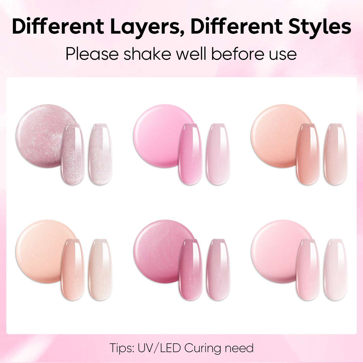 AIMEILI Glitter Rubber Base Gel – 6 Pink & Nude Shades, 5ml Each