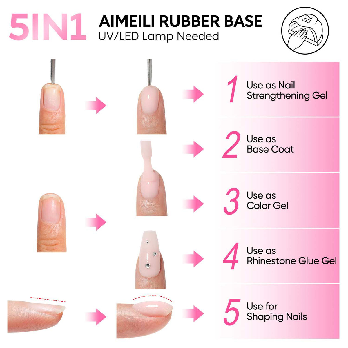AIMEILI Glitter Rubber Base Gel – 6 Pink & Nude Shades, 5ml Each