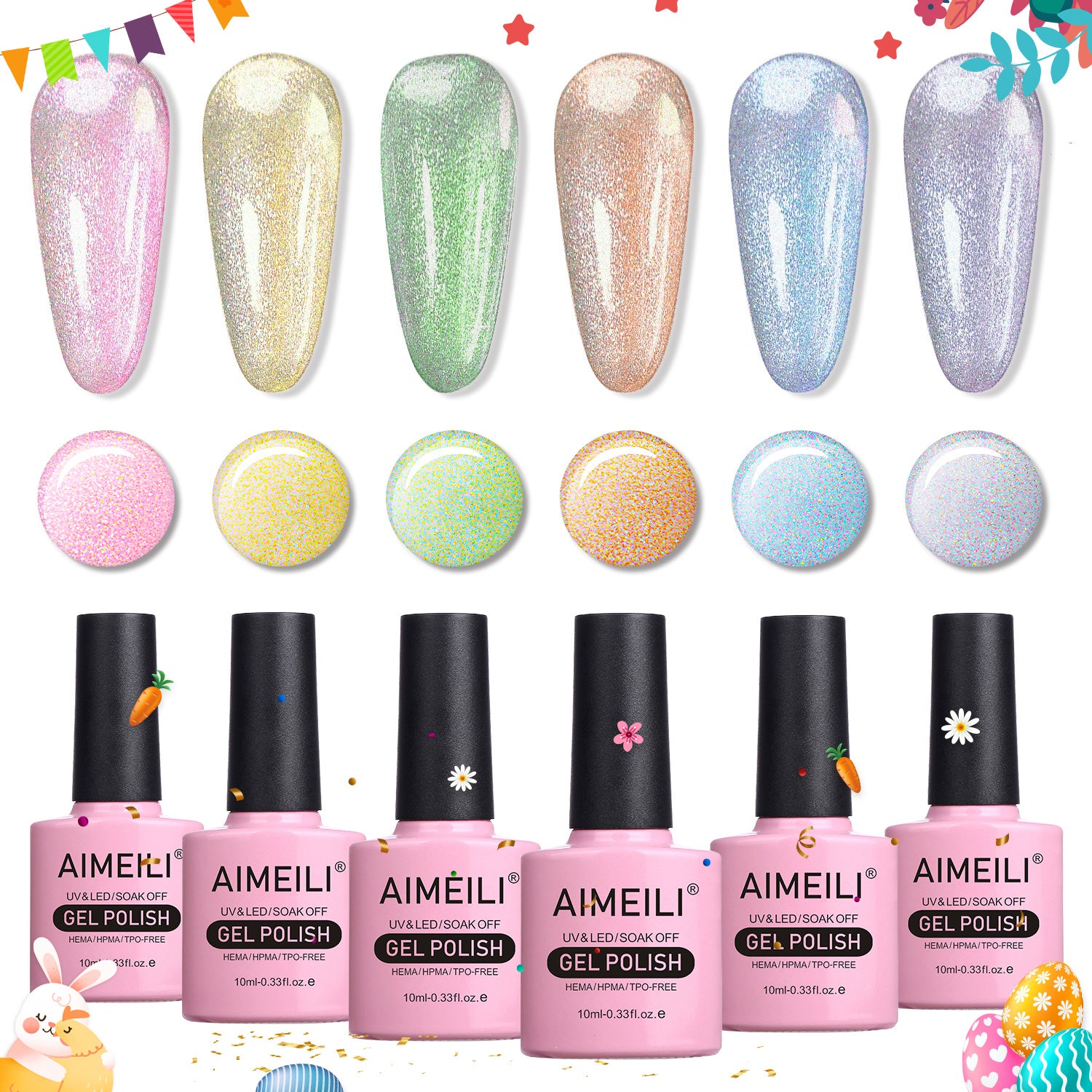 Neon reflective gel nail polish set