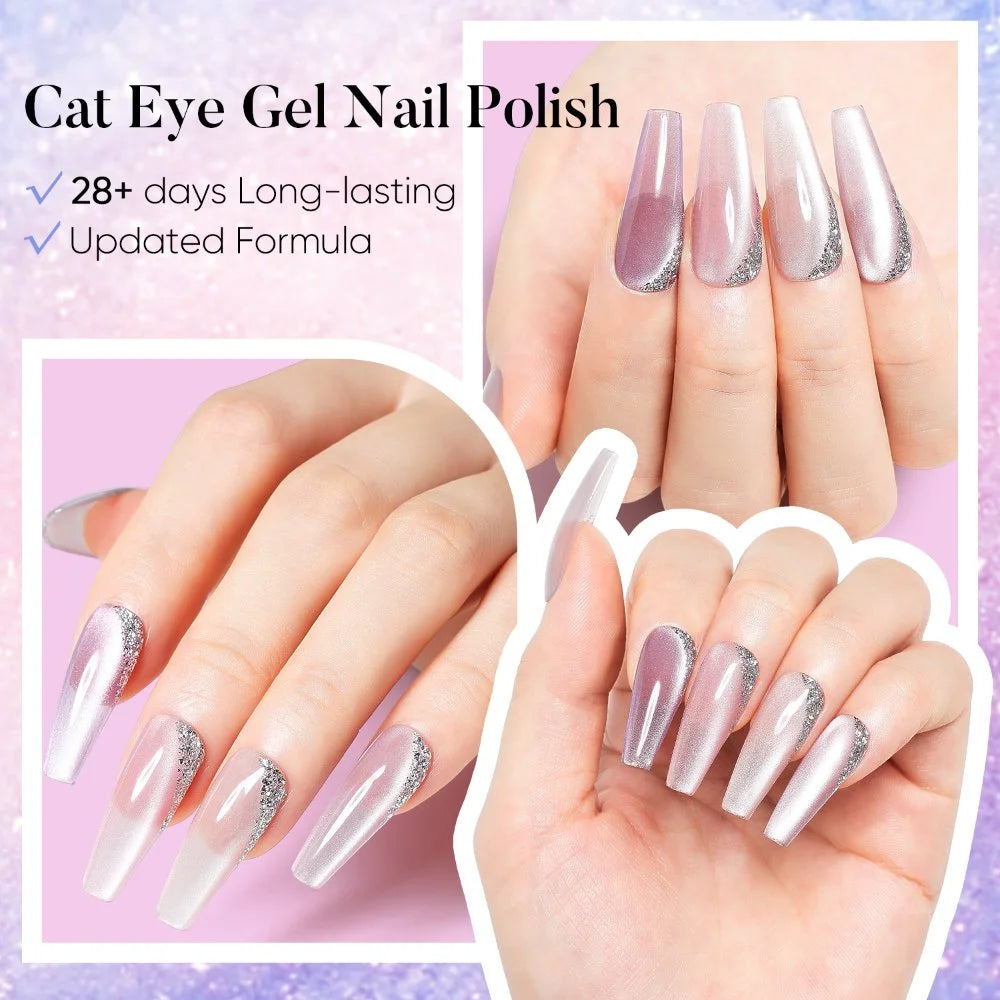 Purple cat eye gel nails art