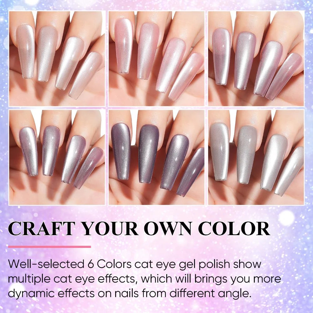 6 colors purple cat eye gel for nails