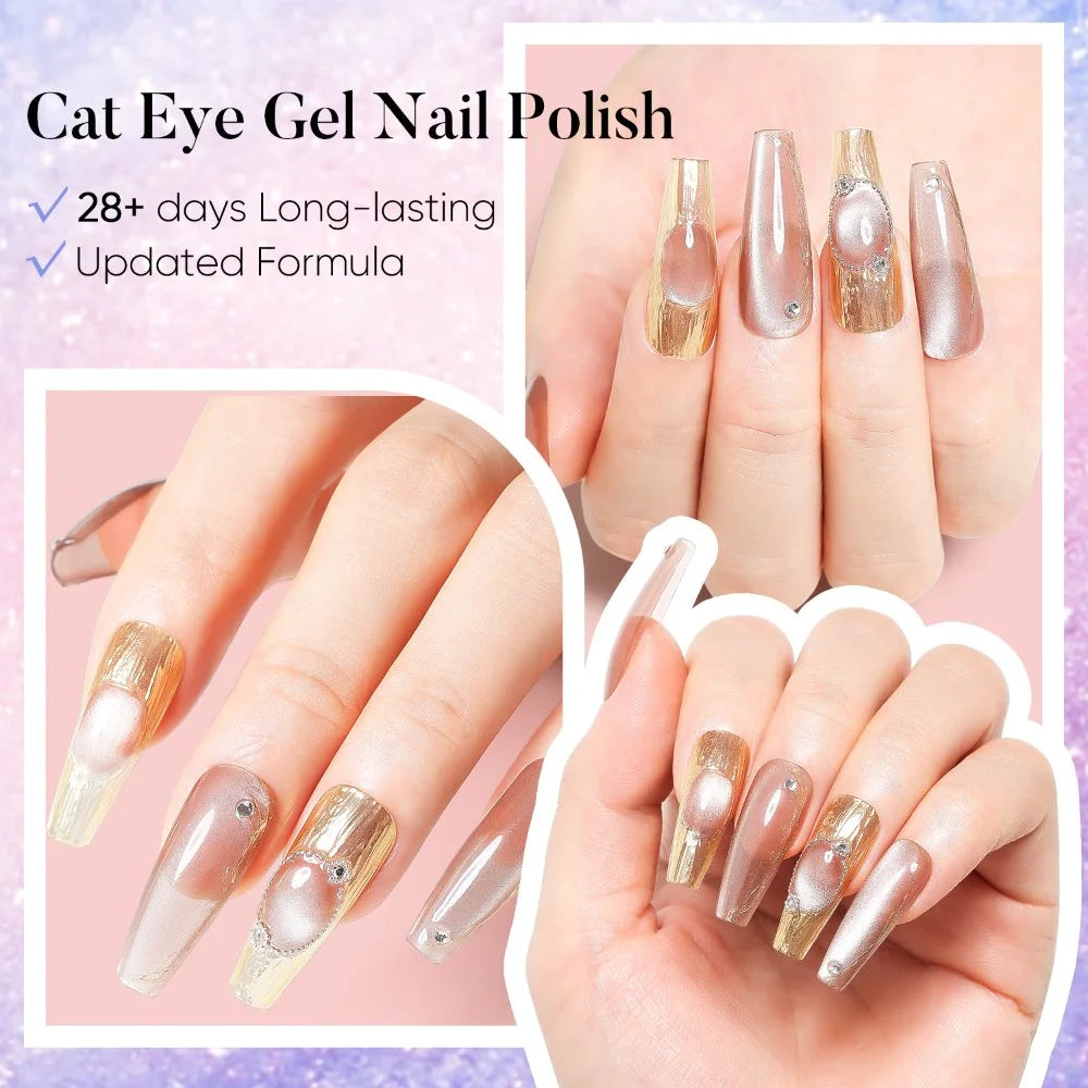 Gold cat eye gel nail art