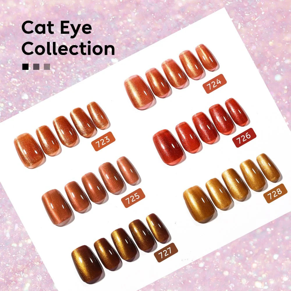 AIMEILI Cat Eye Gel Nail Polish –6 Colors, 10ml | Brown Gold Magnetic Colors | SET6-68