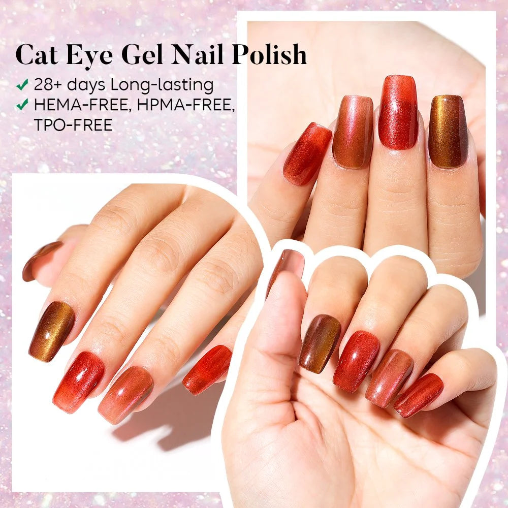 AIMEILI Cat Eye Gel Nail Polish –6 Colors, 10ml | Brown Gold Magnetic Colors | SET6-68