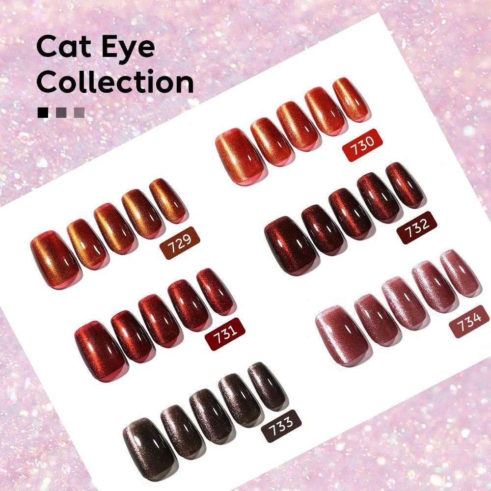AIMEILI Cat Eye Gel Nail Polish – 6 Colors,10ml| Deep Red Brown Magnetic | SET6-69