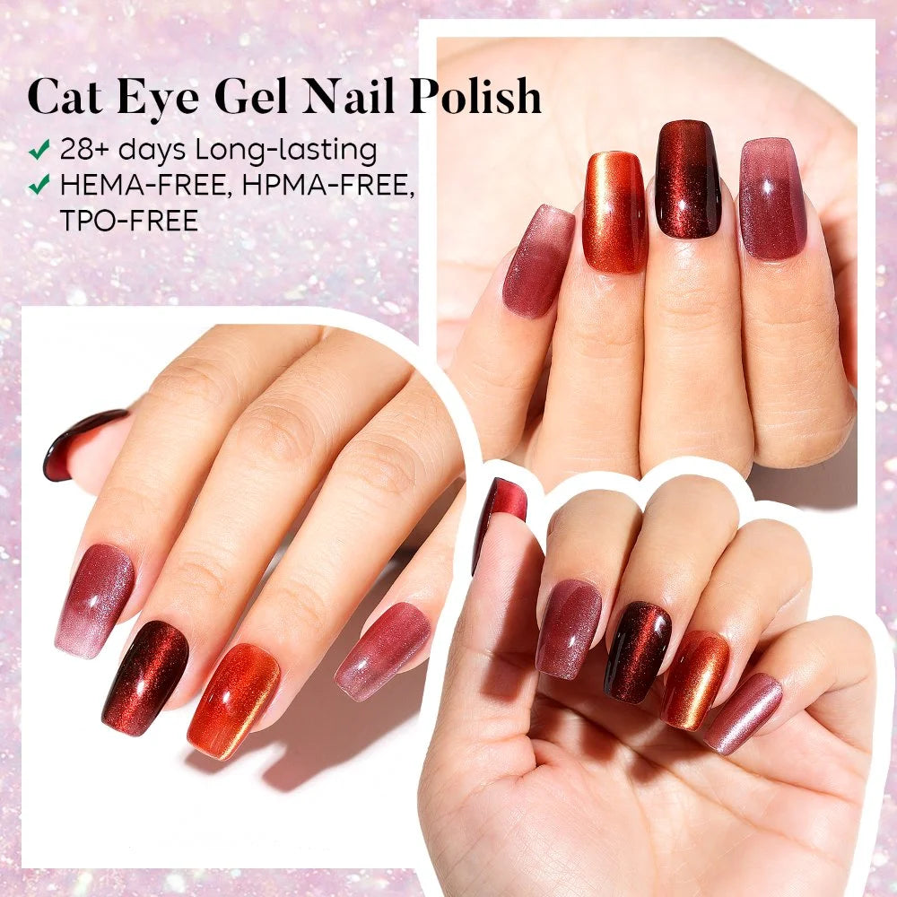 AIMEILI Cat Eye Gel Nail Polish – 6 Colors,10ml| Deep Red Brown Magnetic | SET6-69