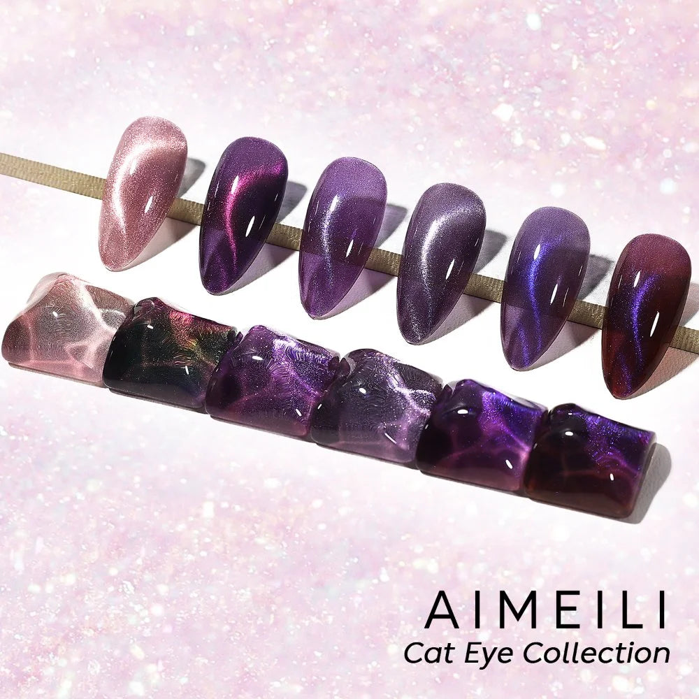 AIMEILI Cat Eye Gel Nail Polish –6 Colors, 10ml| Purple Plum Magnetic | SET6-70