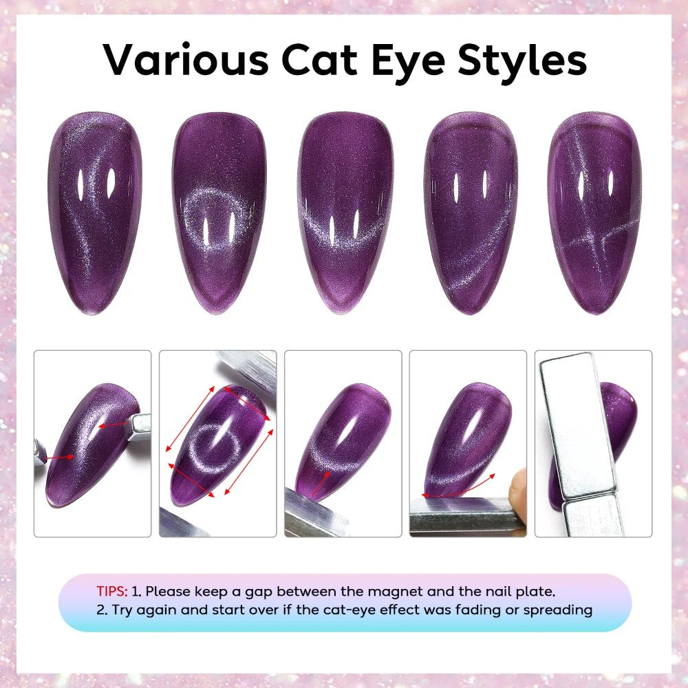 AIMEILI Cat Eye Gel Nail Polish –6 Colors, 10ml| Purple Plum Magnetic | SET6-70