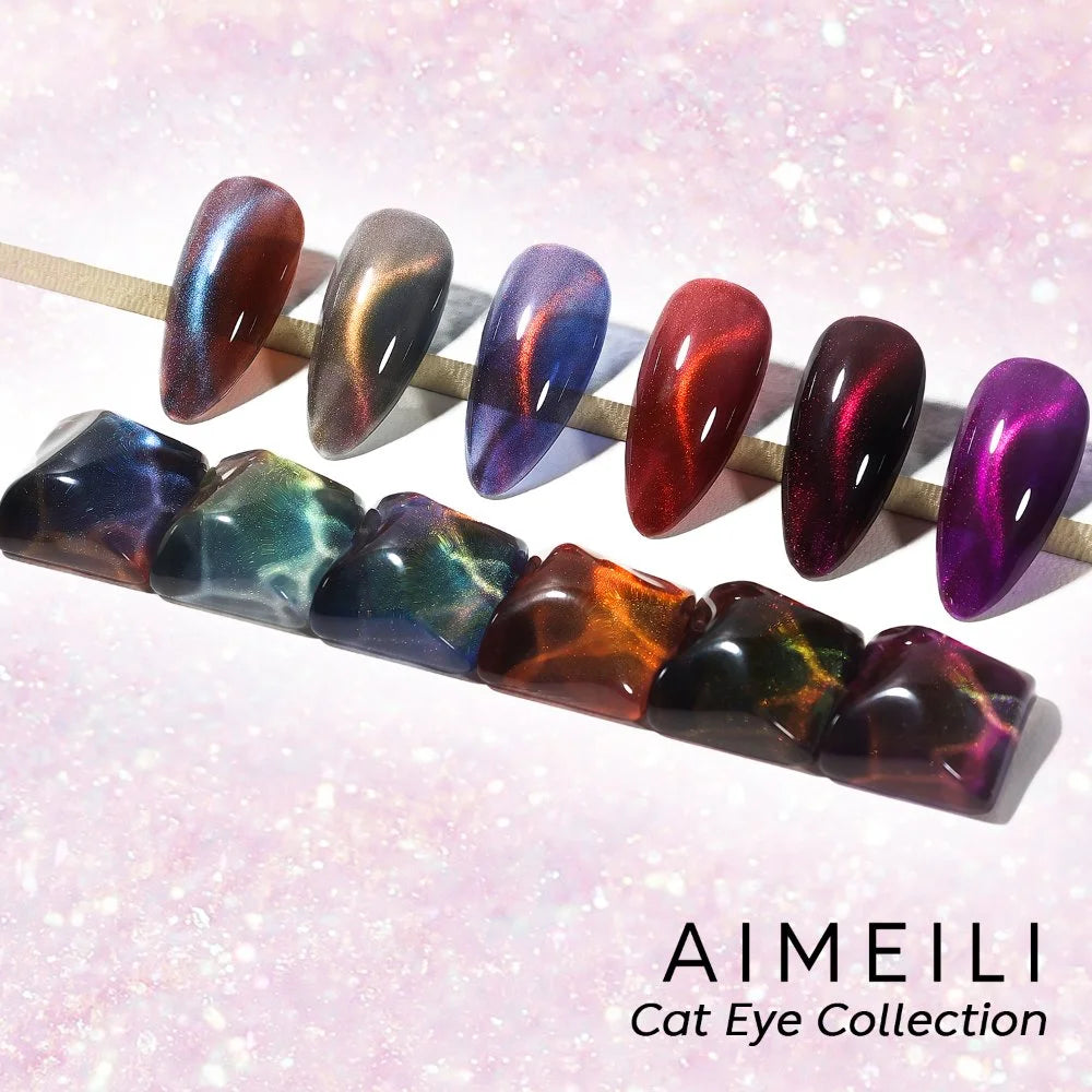 AIMEILI Cat Eye Gel Nail Polish –6 Colors, 10ml | Jewel Tone Magnetic| SET6-71