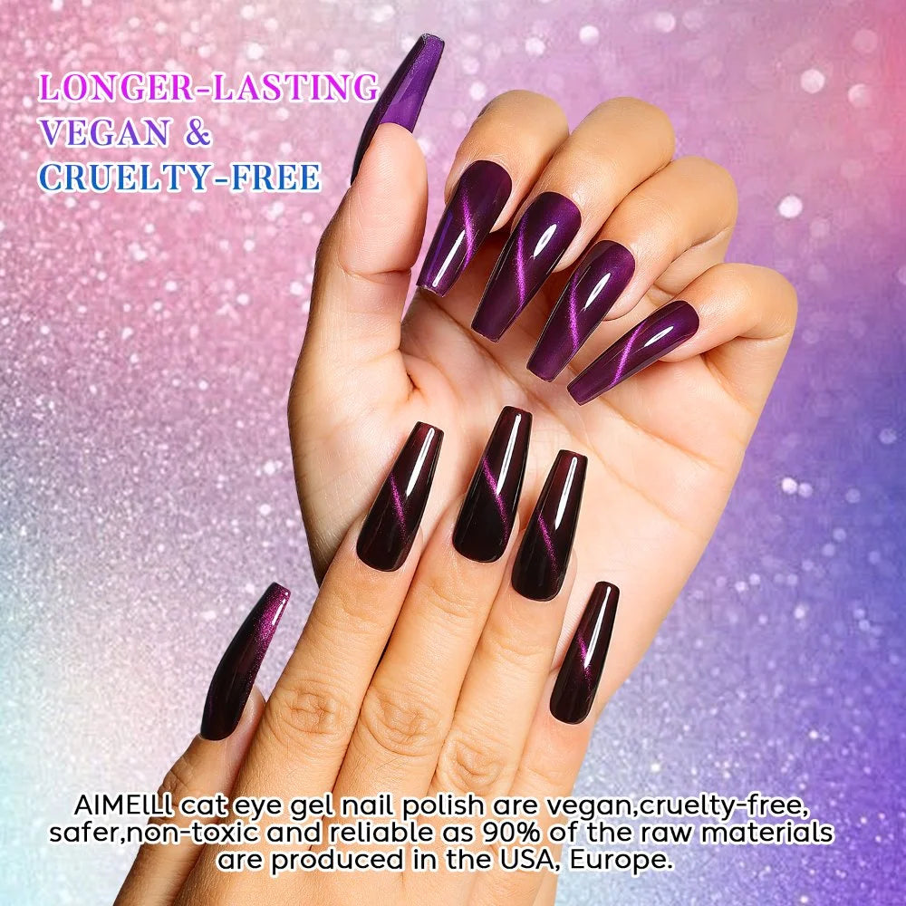 AIMEILI Cat Eye Gel Nail Polish –6 Colors, 10ml | Jewel Tone Magnetic| SET6-71