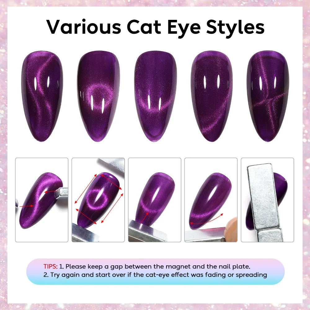 AIMEILI Cat Eye Gel Nail Polish –6 Colors, 10ml | Jewel Tone Magnetic| SET6-71