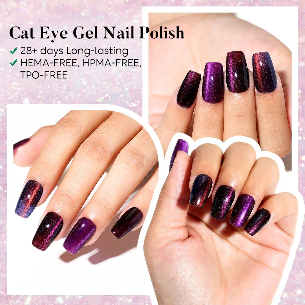 AIMEILI Cat Eye Gel Nail Polish –6 Colors, 10ml | Jewel Tone Magnetic| SET6-71